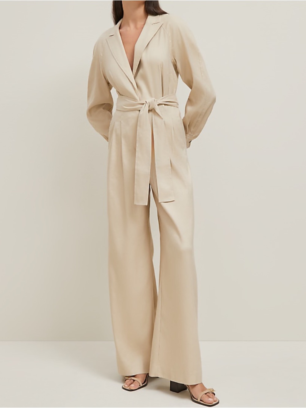 NWT Ann Taylor Wide Leg Linen Long Sleeve Women's Jumpsuit Toasted Oat Size 10
